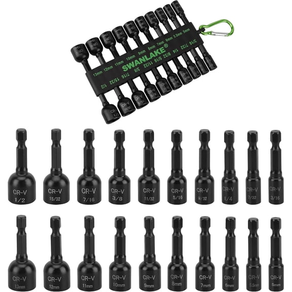 20-Piece Magnetic Nut Driver Set Metric & SAE 1/4" Hex Shank Drill Socket Impact Bit Holder with Aluminum Alloy Snap Clip Quick Change Tool