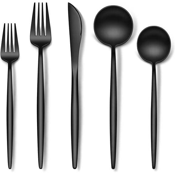 20-Piece Matte Black Silverware Set, Stainless Steel Flatware Set for 4, Satin Finish Cutlery Include Forks Spoons and Knives Set for Home Restaurant, Dishwasher Safe Utensils Set