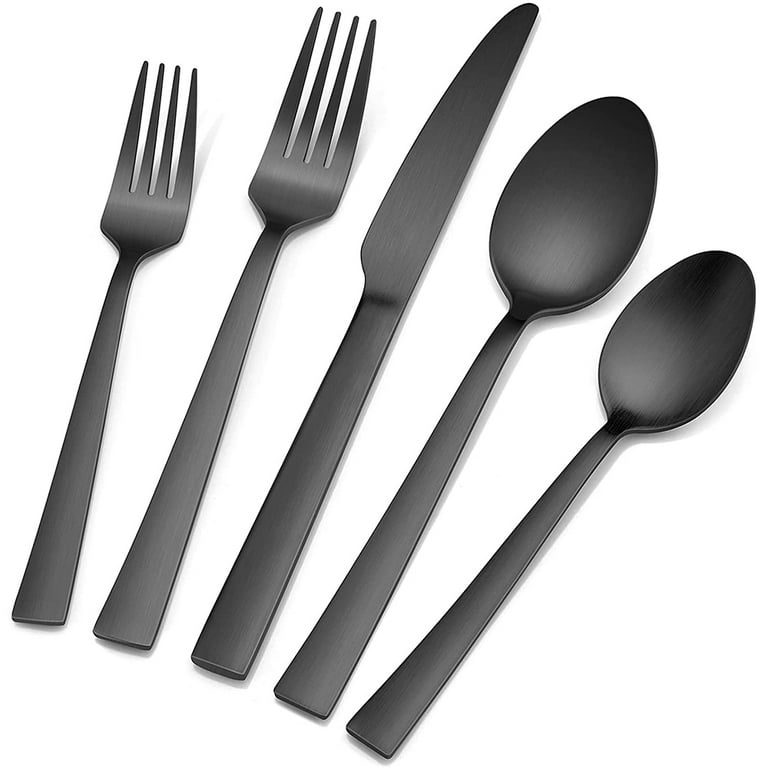20-Piece Matte Black Silverware Set, VeSteel Stainless Steel Flatware Set  Service for 4, Metal Cutlery Eating Utensils Tableware Includes Forks/Spoons/Knives,  Square Edge & Dishwasher Safe 