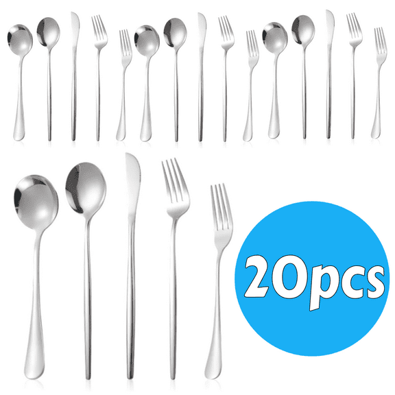20-Piece Matte Silverware Set, Modern Stainless Steel Flatware Service for 4 with Satin Finish