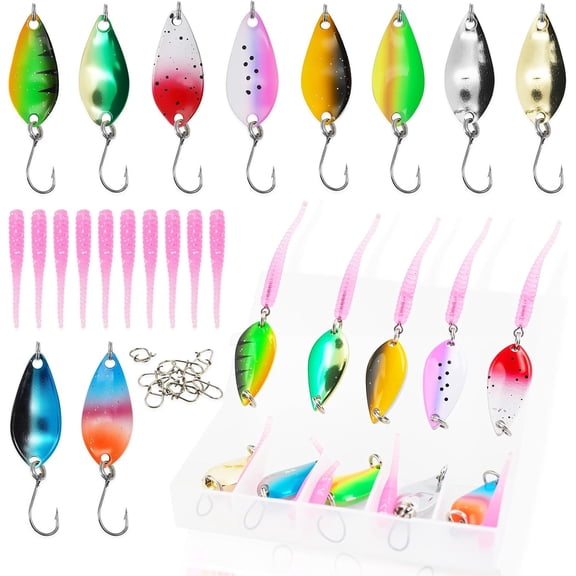 20-Piece Metal Spoon & Soft Plastic Lures Kit 2026 New Spinnerbait Box w/ Paddle Tails For Bass/Walleye/Trout/Salmon 2" Spoons, 0.2oz Fresh/Saltwater High-Carbon Hooks