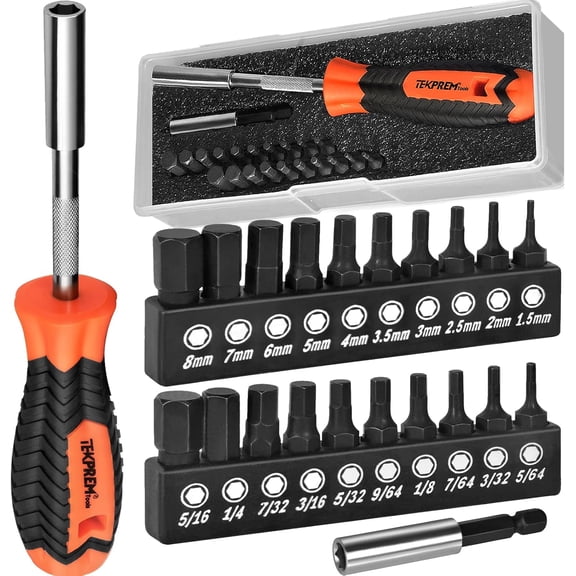 20-Piece Metric & SAE Hex Bit Set with Magnetic 1/4" Screwdriver Bit Driver, Allen Wrench Drill Bits, Rubber Strip, and Storage Box