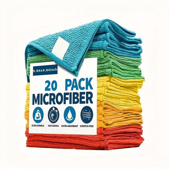 20 Piece Microfiber Cleaning Cloth Set, Highly Absorbent Car Cleaning Supplies, Lint Free Cloths, Suitable for Car Maintenance, Home, Kitchen, 11.8 x 11.8"
