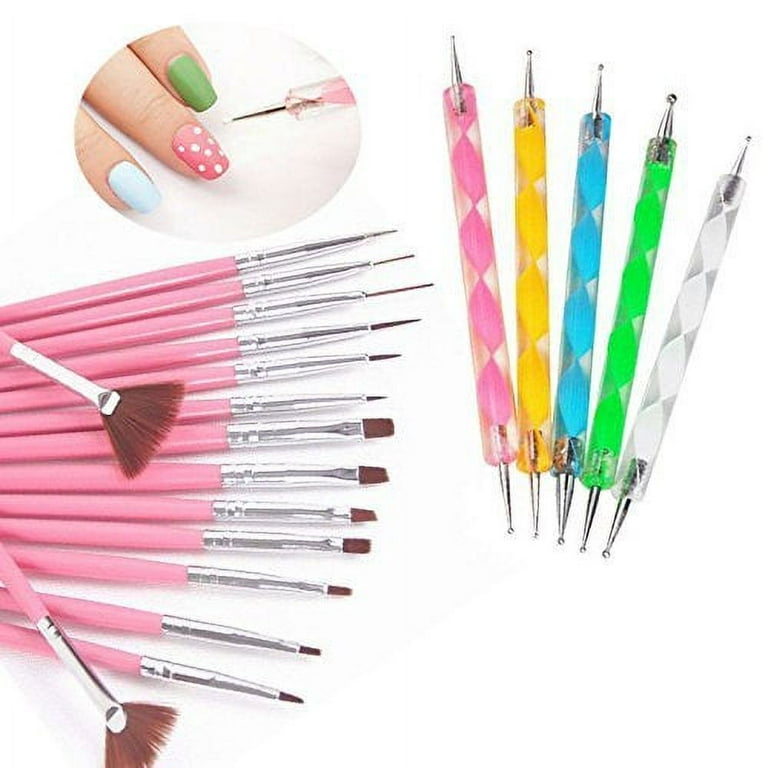 20-Piece Nail Art Gel Design and Painting Set - Precision Brushes