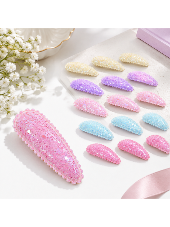 20-Piece Non-Slip Fabric Snap Hair Barrettes with Rainbow Sequins
