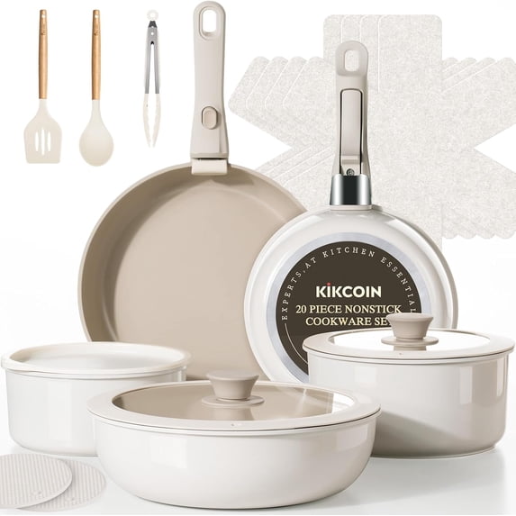 20-Piece Nonstick Cookware Set with Detachable Handles Induction ...