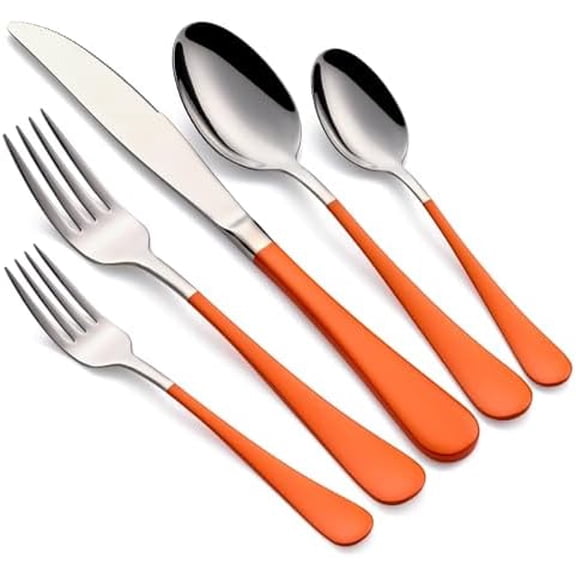 20-Piece Orange Silverware Set 18/0 Stainless Steel Flatware Orange Handle Cutlery Set Service for 4 Dinner Knives Forks Spoons Set Mirror Finish Dishwasher Safe