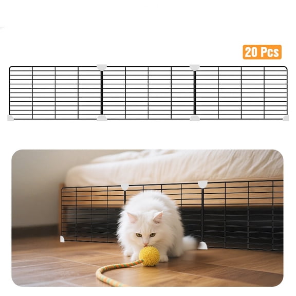 20-Piece Pet Barrier System with Entry Panel - Expandable Metal Enclosure for Small Animals Under Furniture, Sturdy Indoor Safety Gate with Tool-Free Assembly