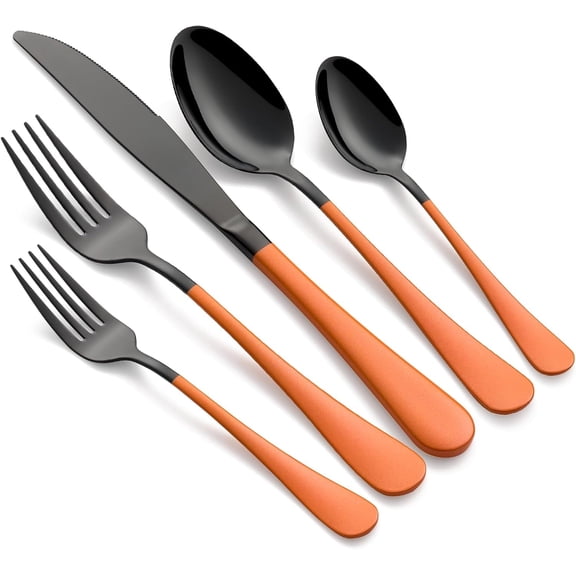 20-Piece Pink and Black Stainless Steel Silverware Set - Dinner Knives, Forks, Spoons - Dishwasher Safe