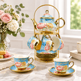 Manly Tea Set 20-Piece Porcelain Tea Set with Metal Holder, Sky Blue, Large Version ...
