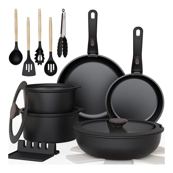20-Piece Pots and Pans Set, Nonstick Cookware Set with Detachable Handles, Oven & Dishwasher Safe, Induction Compatible, Stackable RV Kitchen Cooking Set, Black