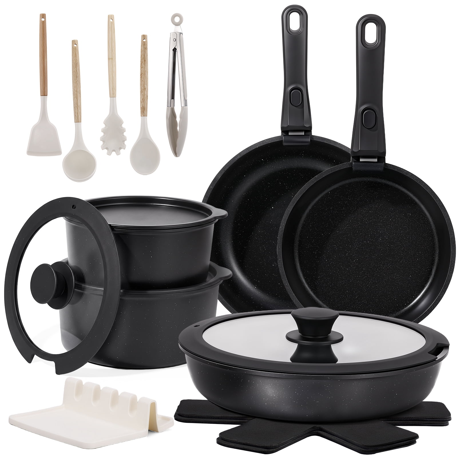 20 Piece Pots and Pans Set, Nonstick Cookware Set with Detachable ...