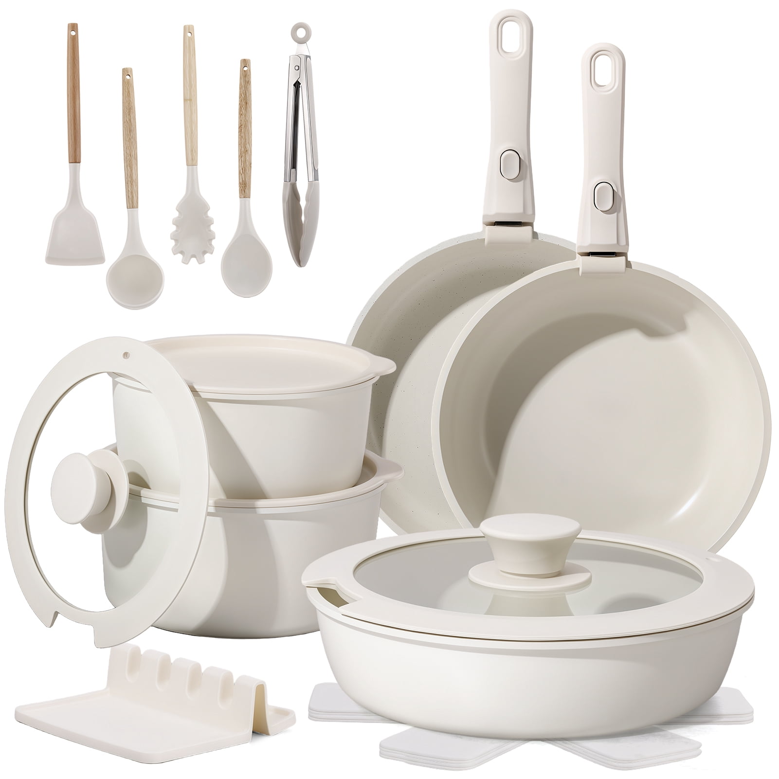 20-Piece Pots and Pans Set, Nonstick Cookware Set with Detachable ...