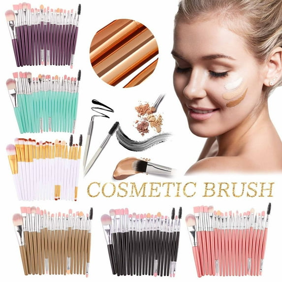20-Piece Professional Makeup Brush Set, Goat & Synthetic Hair Blending Brushes, Full Face Cosmetic Kit For Eyeshadow/Foundation/Blush, Wooden Handle Beauty Tools With Pouch