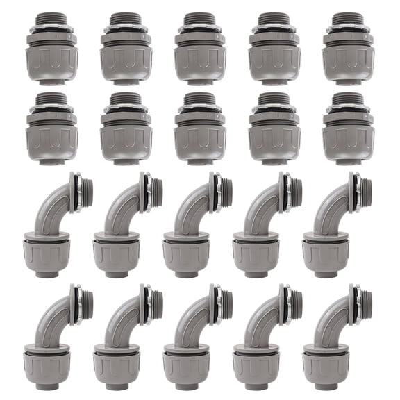 20 Piece Pvc Electrical Connector Set Waterproof Fittings For Flexible Conduits Includes Straight And Elbow Styles