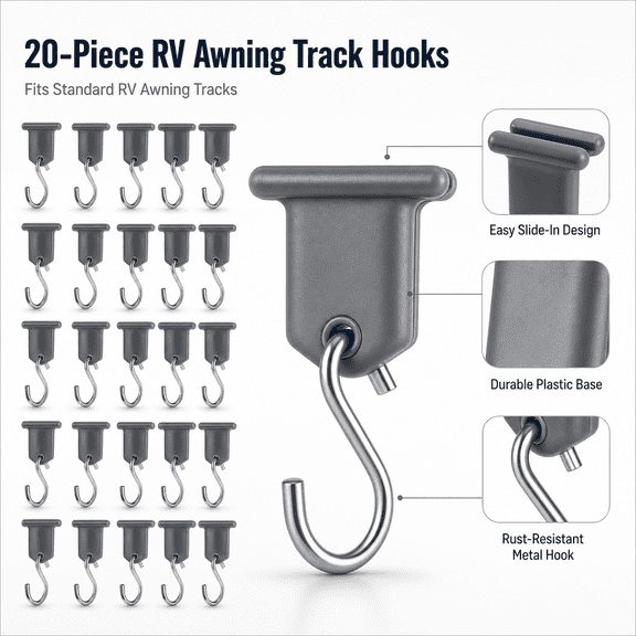 20-Piece RV Awning Track Hooks Light Hangers, Grey