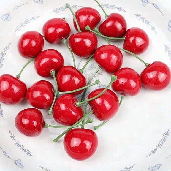 20 Piece Red Artificial Cherries Lifelike Plastic Fruit Decorations