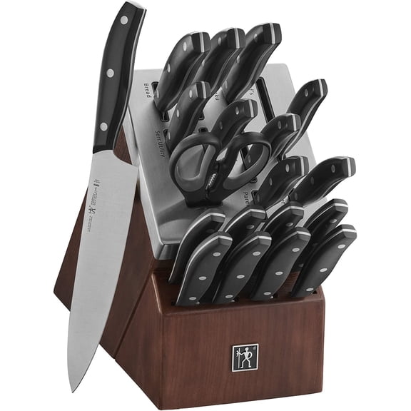 20-Piece Self-Sharpening Knife Block Set for Paring, Boning, Santoku, Chefs, Carving, Kitchen Shears, German Engineered Informed by 100+ Years of Mastery, Black, Silver
