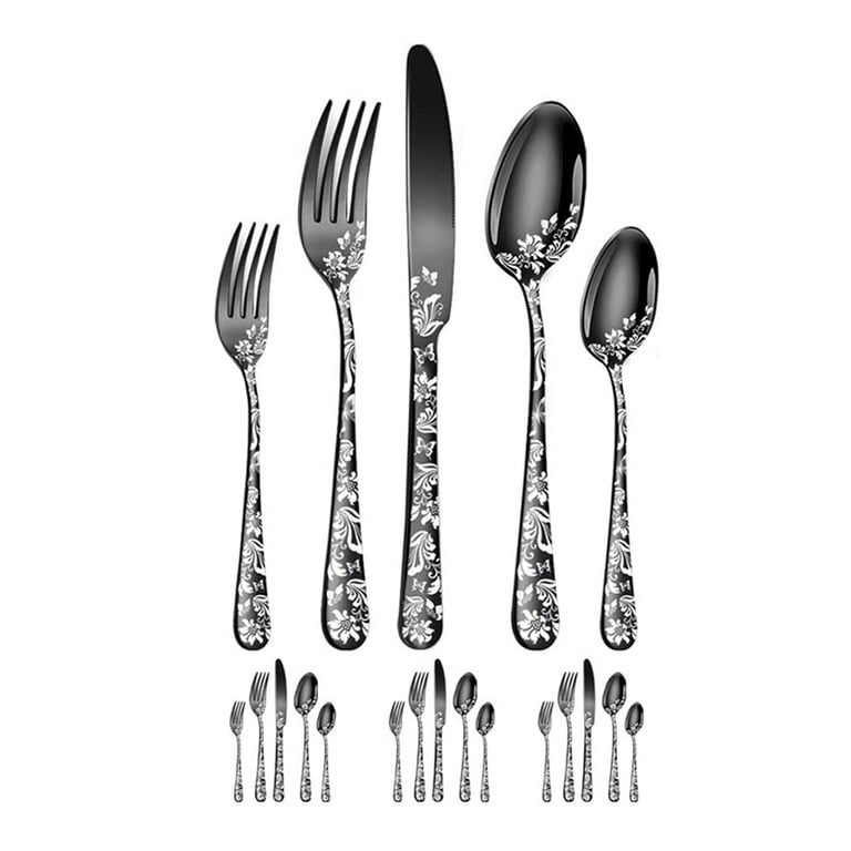 20-Piece Set, Stainless Steel Silverware Cutlery Set for 4, Unique Pattern Design, Includes Dinner Knives, Other