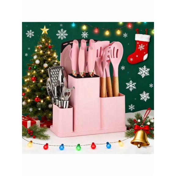 20-Piece Silicone Stainless Steel Cooking Utensils Set - Wooden Handle Kitchen Gadgets For Chefs