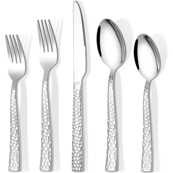 20-Piece Silverware Set, Hammered Stainless Steel Flatware Set for 4, Kitchen Ut