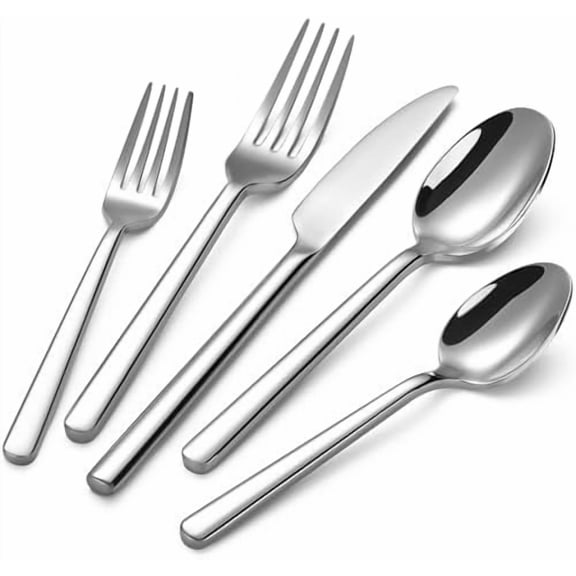 20-Piece Silverware Set, Heavy-Duty Stainless Steel Flatware Set for 4, Cutlery Set with Modern Round Handle, Mirror Polished Silverware for Home, Wedding, Restaurant, Dishwasher Safe