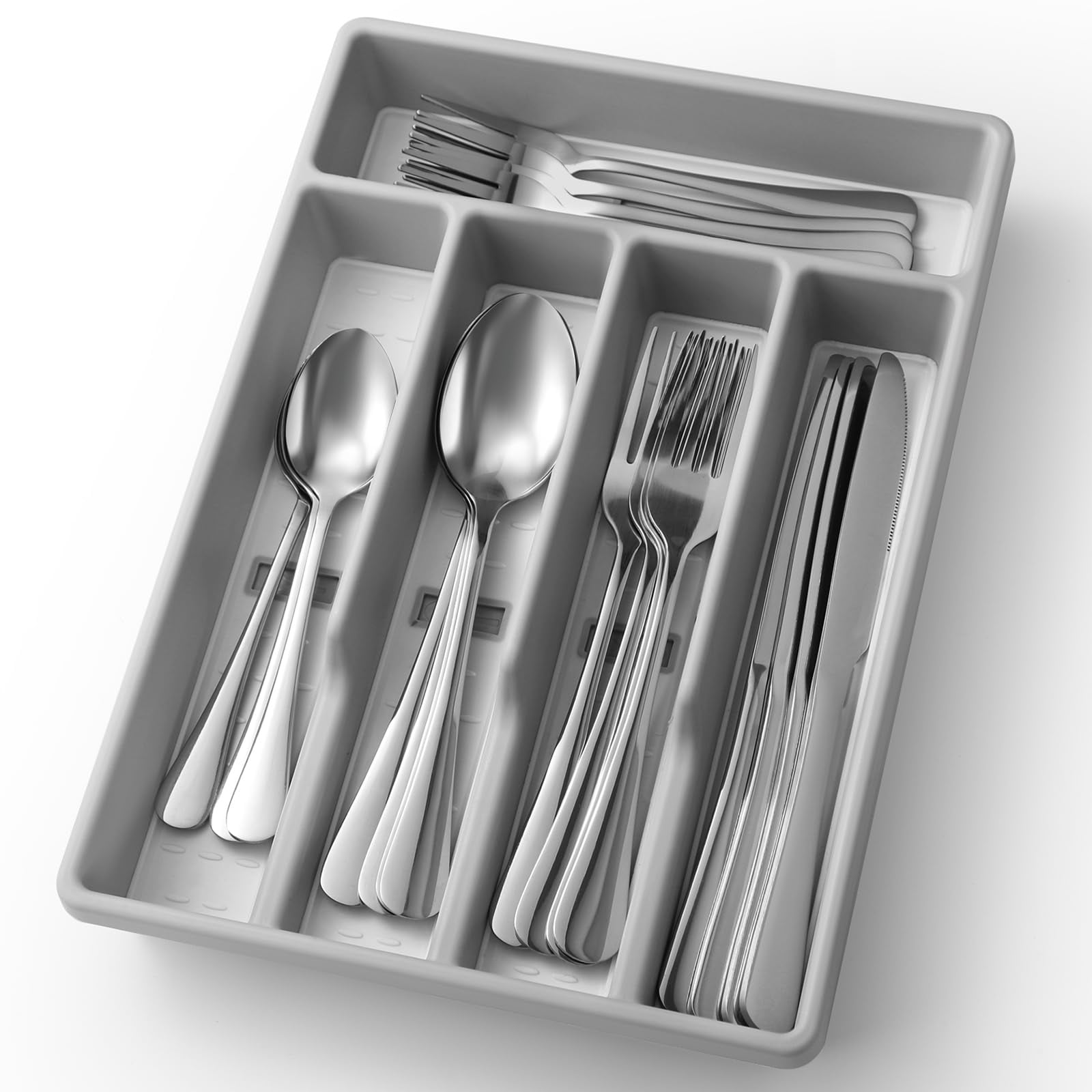 20-Piece Silverware Set with Organizer，Heavy Duty Stainless Steel ...