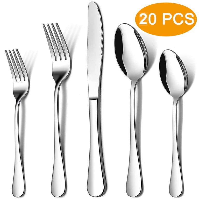 20 Piece Stainless Steel Silverware Set for 4, Mirror Polished, Durable Kitchen Utensils, Dishwasher Safe