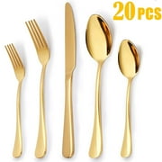 GPED 20 Piece Silverware Set Service for 4, Stainless Steel Flatware Set, Mirror Polished Cutlery Utensil Set, Durable Home Kitchen Eating Tableware Set, Fork Knife Spoon Set, Dishwasher Safe, Gold