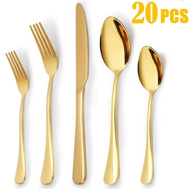 20 Piece Silverware Set Service for 4, Stainless Steel Flatware Set, Mirror Polished Cutlery Utensil Set, Durable Home Kitchen Eating Tableware Set, Fork Knife Spoon Set, Dishwasher Safe, Gold