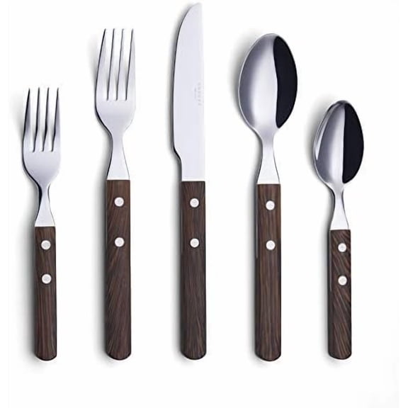 20 Piece Silverware Set, Service for 4, Stainless Steel Retro/Rivet Walnut Wood Tableware Kitchen Flatware Set Utensils, Includes Dinner Knives, Forks, Spoons, Salad Forks & Dessert Spoons