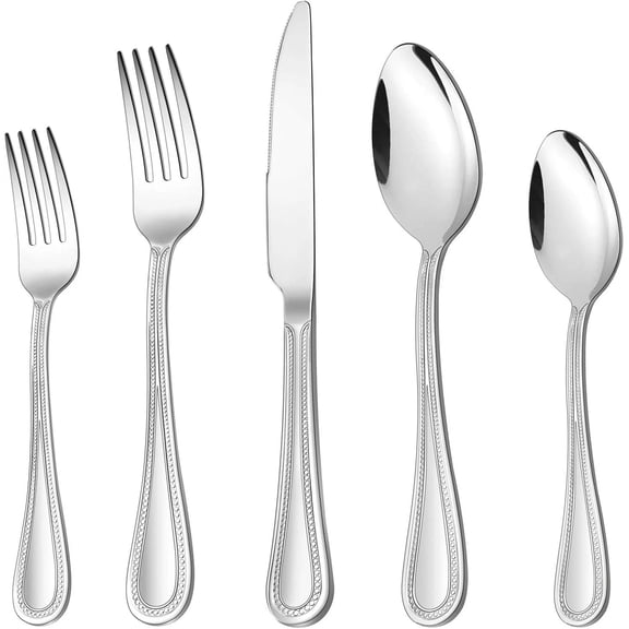 20-Piece Silverware Set, Stainless Steel Flatware Service for 4, Pearled Edge T