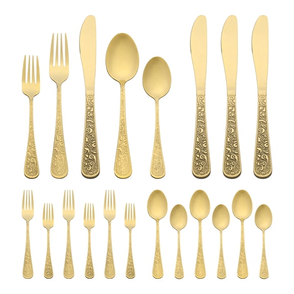 20 Piece Silverware Set, Stainless Steel Flatware Set, Mirror Polished Cutlery Set, Serving Utensils Set for Kitchen Eating Tableware Gold 20