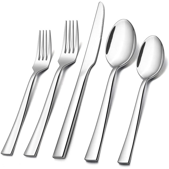 20-Piece Silverware Set, Stainless Steel Flatware Set Service for 4, Modern Tableware Cutlery Set includes Forks, Spoons, Knives, Square Edge & Mirror Finish, Dishwasher Safe