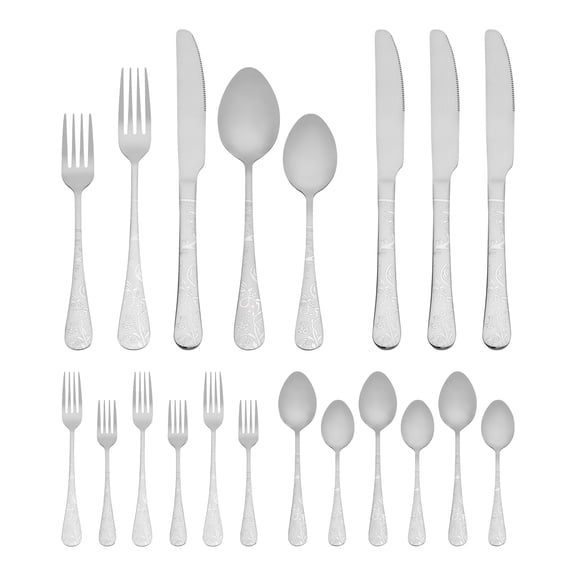 20 Piece Silverware Set, Stainless Steel Floral Flatware Set for 4, Modern Cutlery Set Includes Dinner Knife, Fork, Spoon Silver 20
