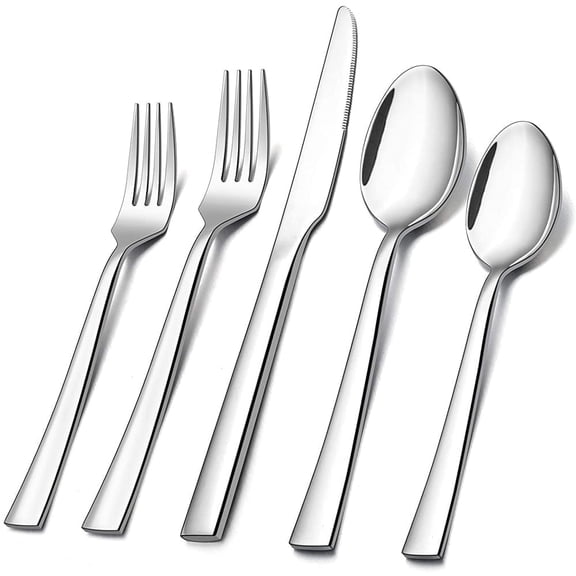 Vesteel 20-Piece Modern Stainless Steel Flatware Sets Service for 4, Silverware Set with Square Edge, Mirror Finish & Dishwasher Safe