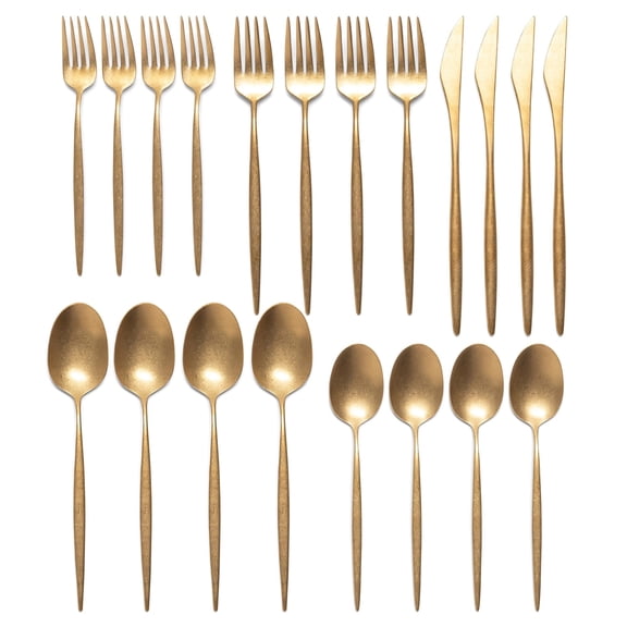 20 Piece Silverware Set for 4 | 18/10 Stainless Steel | Forks, Spoons, Knives | Gold
