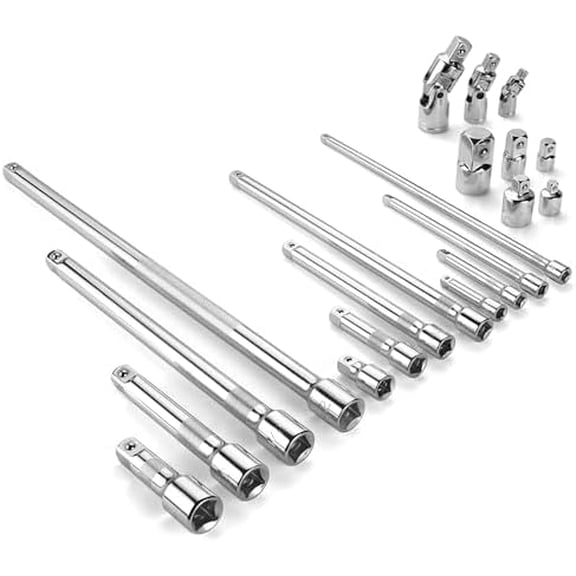 20 Piece Socket Extension Set, 1/4", 3/8" and 1/2" Drive Extension Bar, Swivel Universal Joints and Adapters, SuperKrome Finish, Premium CR-V Construction$$Tools & Hardware Other