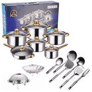 20-Piece Stainless Steel Cookware Set, Pots and Pans Set with Glass Lids and Cooking Utensils, Induction Compatible, Silver