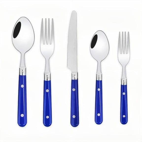 20-Piece Stainless Steel Cutlery Set – Thickened 304 Silverware For Steak, Dessert & Fruit (Blue, Dishwasher Safe)