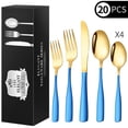 thumbnail image 1 of 20-Piece Stainless Steel Flatware Set, Elegant Silverware Cutlery Set, Service for 4 for Home Kitchen Restaurant-410 Material [Blue Gold] Knife, Fork, Spoon 20 Pie, 1 of 6