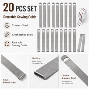 20 Piece Stainless Steel Sewing Clips, Fabric Hemming Clips with Measurement Markings, TIKA
