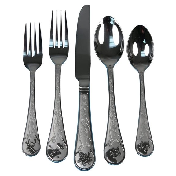 20-Piece Stainless Steel Silverware Set for 4-4 Dinner Forks, 4 Knives, 4 Place Spoons, 4 Teaspoons, 4 Salad Forks - Gift-Ready Wildlife and Foliage Vintage