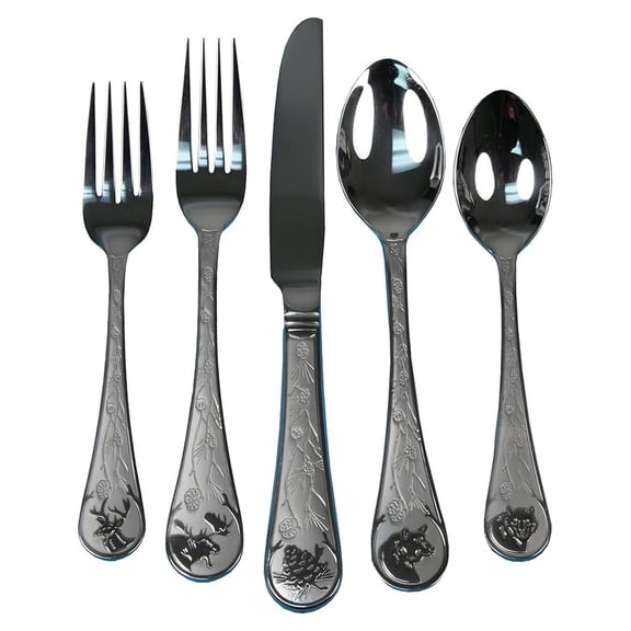 20-Piece Stainless Steel Silverware Set for 4-4 Dinner Forks, 4 Knives, 4 Place Spoons, 4 Teaspoons, 4 Salad Forks - Gift-Ready Wildlife and Foliage Vintage