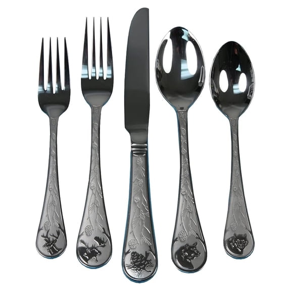 20-Piece Stainless Steel Silverware Set for 4, Cutlery Set with 18/8 Stainless Steel, Dinner Forks, Knives, Place Spoons, Teaspoons, Salad Forks, Wildlife Foliage Handles, Silver
