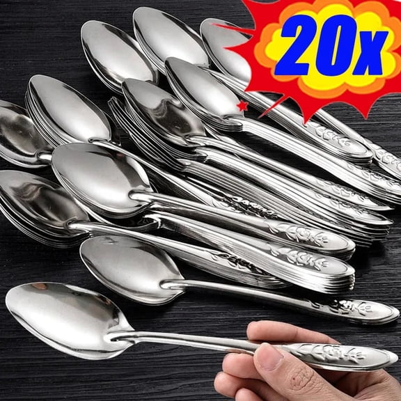 20-Piece Stainless Steel Spoons Set, 6.7-Inch (17cm) Mirror Polished Dinner Spoons with Engraved Handle, Food-Grade Metal Flatware for Home, Kitchen, Restaurant & Daily Use (Silver)