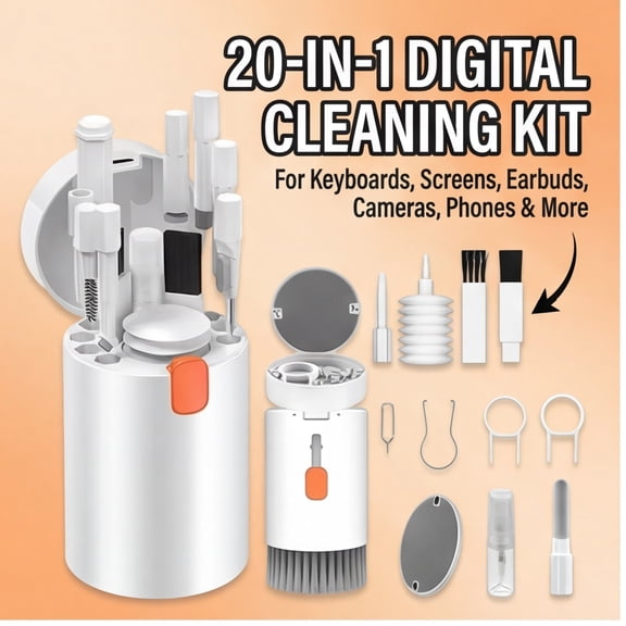 20-Piece Tech Cleaning Kit - Electronics Cleaner Set for Keyboards, Laptop Screens, Cameras, Phones & More - Complete Gadget Cleaning Tools with Storage Case