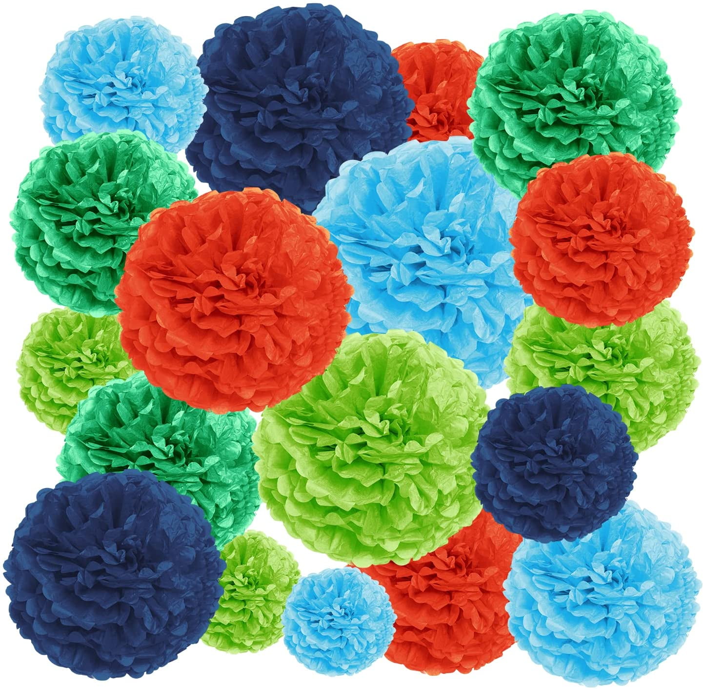 20-Piece Tissue Paper Pom Poms Party Decorations Kit - Orange, Blue ...