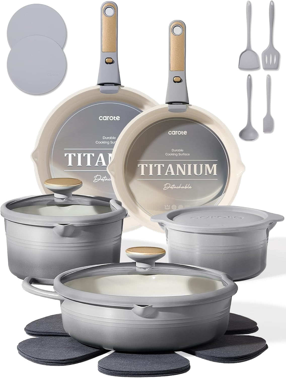 20-Piece Titanium Nonstick Cookware Set with Detachable Handles ...