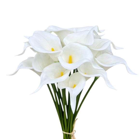 20-Piece White Artificial Calla Lily Bouquet, 14” Real Touch Faux Flowers for Weddings, Home Decor, and Centerpieces